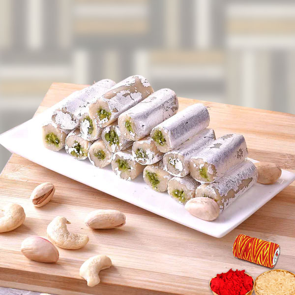 Pure Kaju Pista Roll Sweets with Bhaidooj Tikka