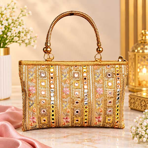 Embroidered Golden Handbag