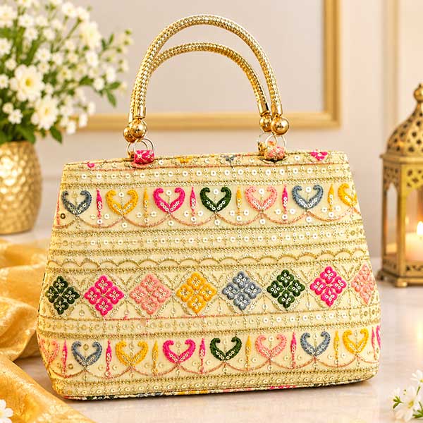 Ornate Golden Embroidered Handbag
