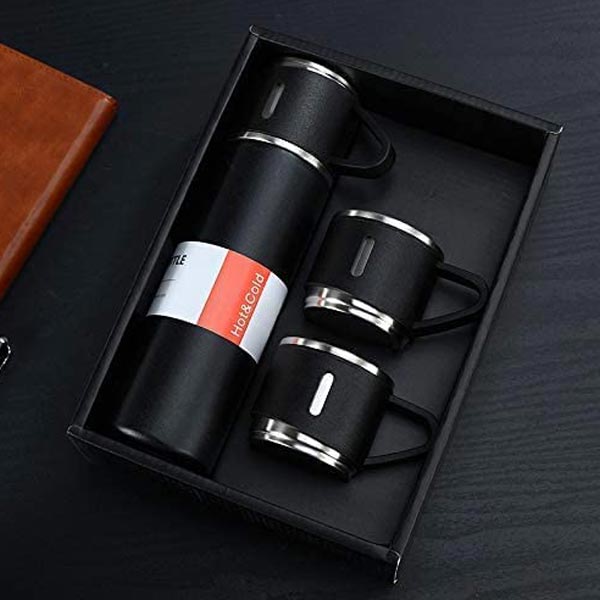 Latest Steel Vacuum Flask Set with 3 Steel Cups Combo