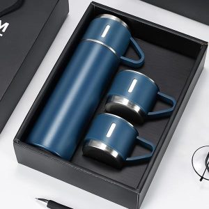 Steel Vacuum Flask Set with 3 Steel Cups Combo