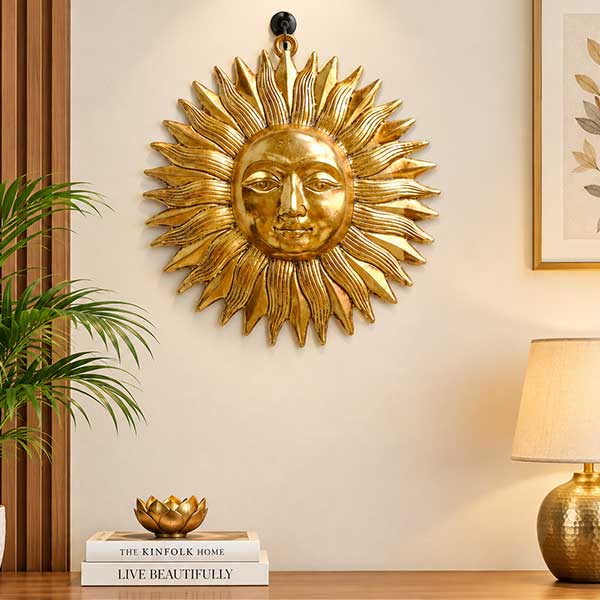 Lord Surya Golden Metal Wall Hanging