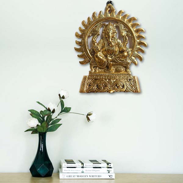 Surya Ganesh Golden Metal Wall Hanging