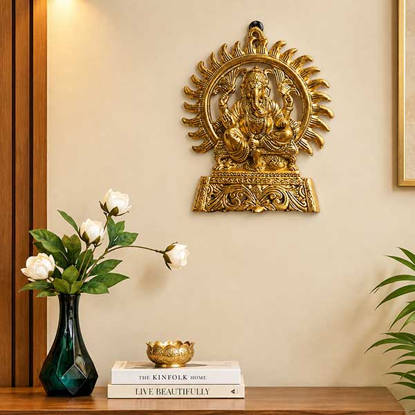 Surya Ganesh Golden Metal Wall Hanging