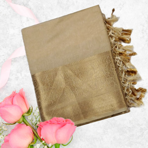 Golden Cream Colour Silk Saree