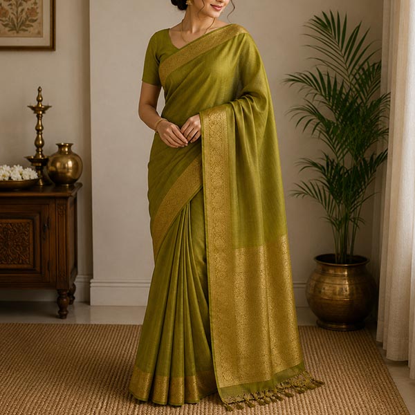 Green Designer Soft Lenin Silk Saree