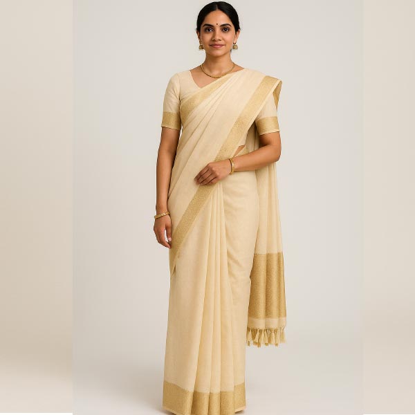 Golden Cream Colour Silk Saree