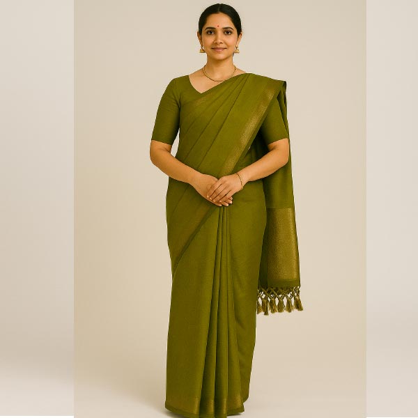 Green Designer Soft Lenin Silk Saree