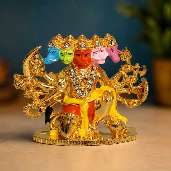 Golden Plated Metal Panchmukhi Hanuman Ji idol