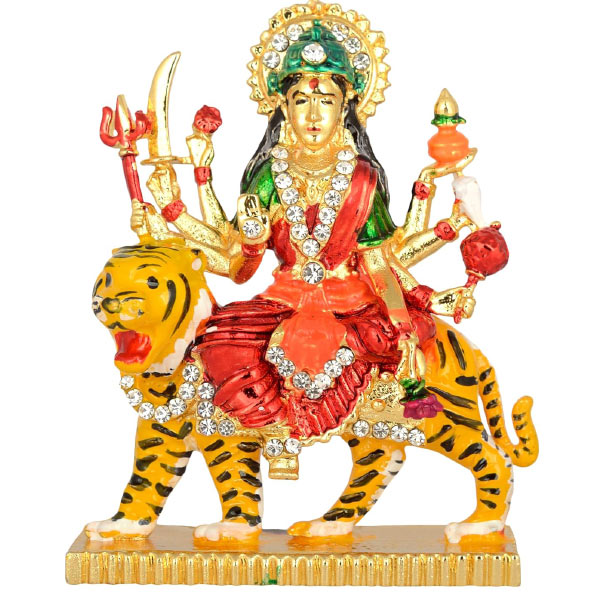 Metal Stone Studded Goddess Ambe Sherawali Maa Idol