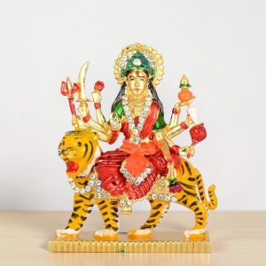 Metal Stone Studded Goddess Ambe Sherawali Maa Idol