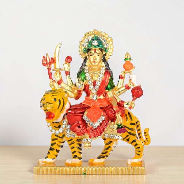 Metal Stone Studded Goddess Ambe Sherawali Maa Idol