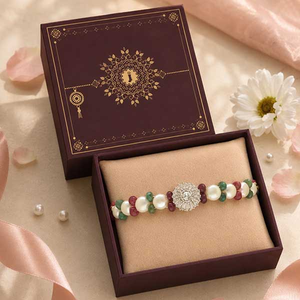 Pearl Emerald Ruby Rakhi Blossom Bracelet