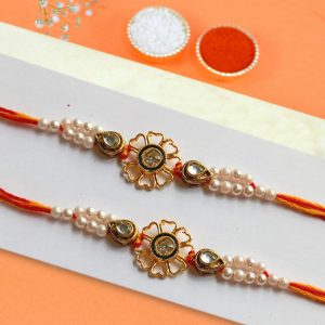 Set of 2 Golden Floral Rakhi